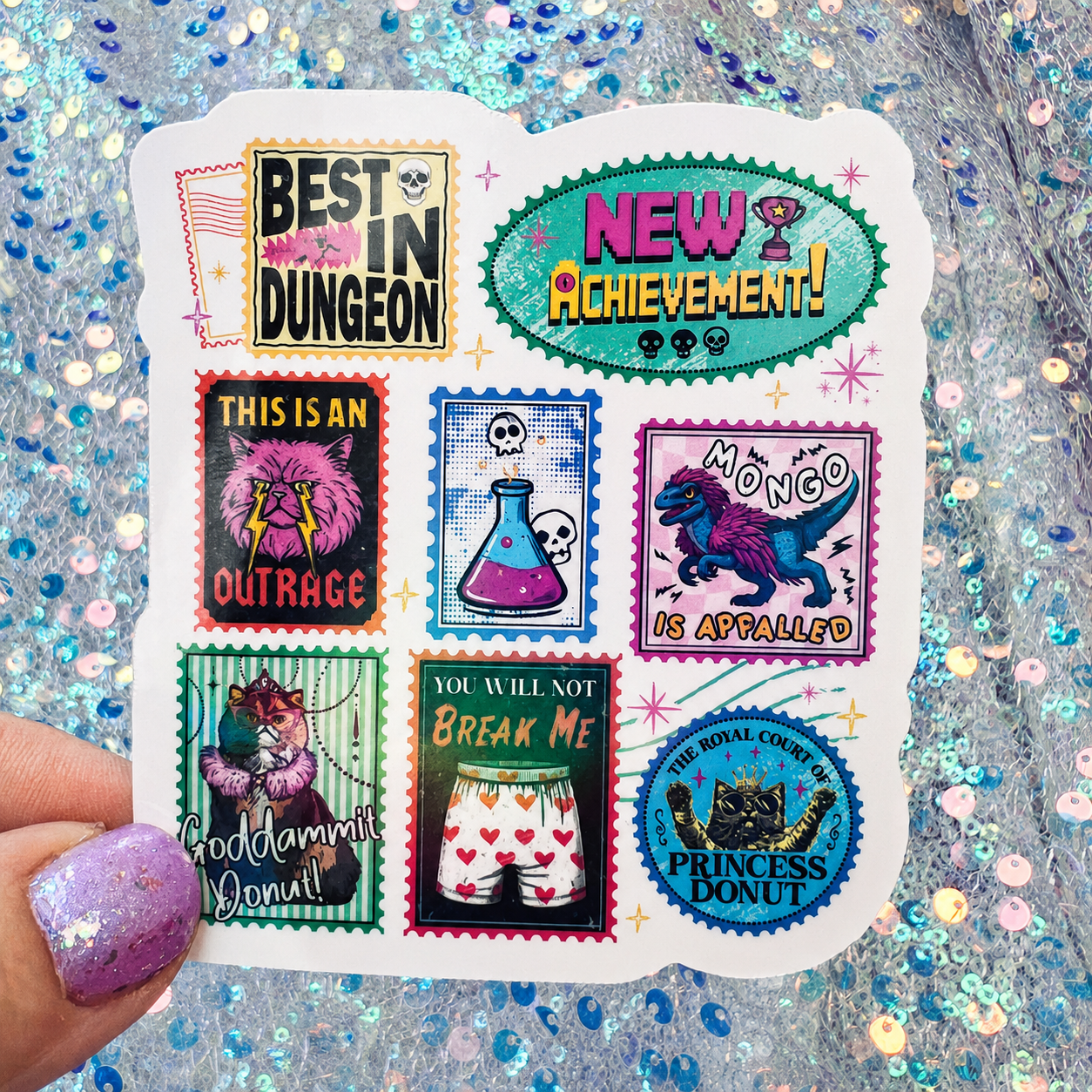 Dungeon Crawler Carl Stamp Collage Rainbow Reflective Sticker