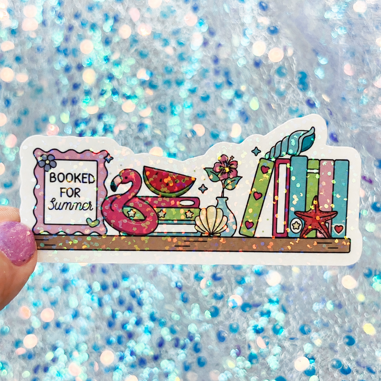 Booked for Summer Holographic Bookshelf Sticker