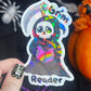 Grim Reader Reaper Halloween Holographic Sticker Halloween Kindle Decal Spooky Fall Reader Gift Bookish Decal