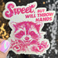 Sweet but will throw hands Raccoon Silly Holographic Sticker Mental Health Sticker Sparkly Spread Positivity Good Vibes Decal Inspirational