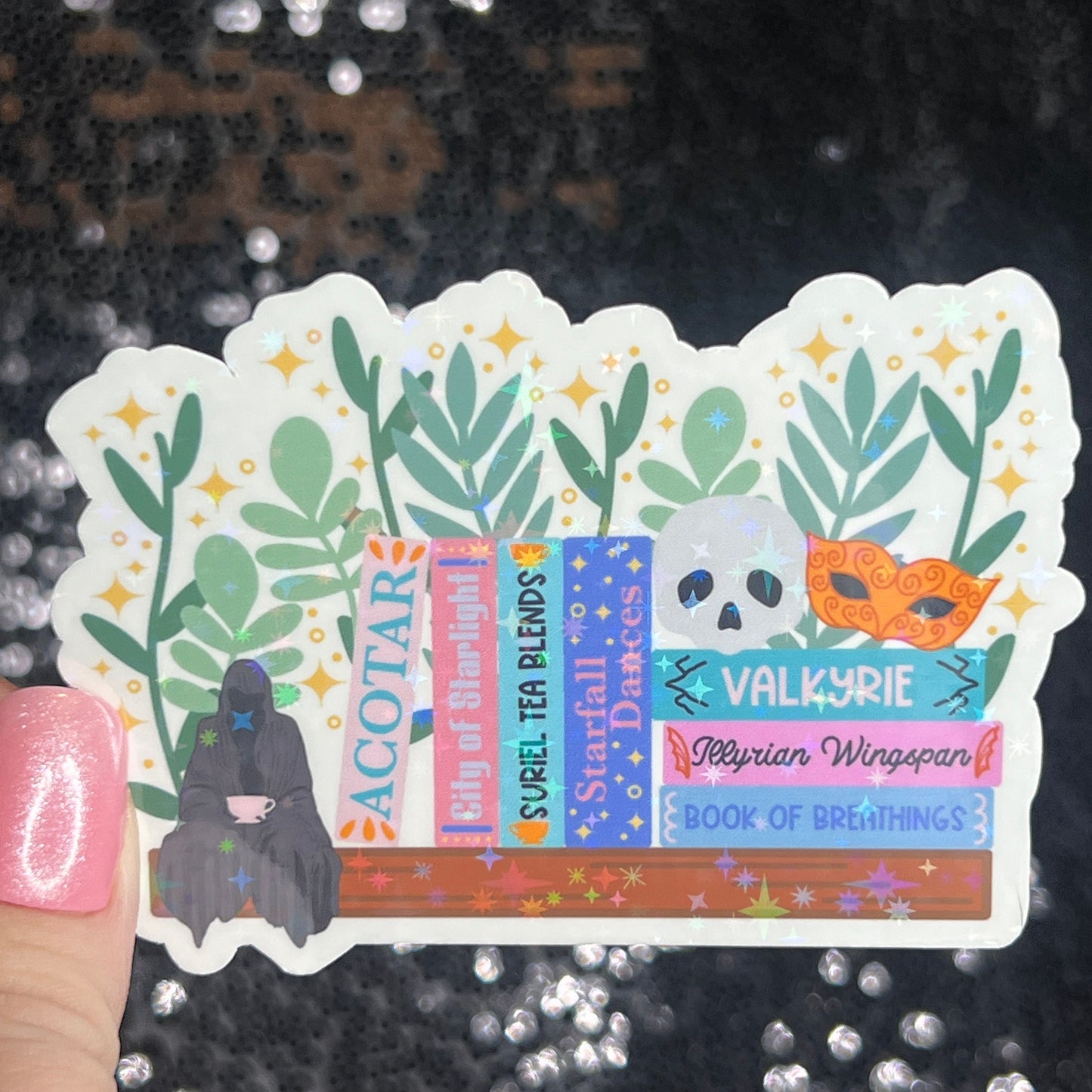 The ACOTAR Bookshelf Holographic Sticker SJM Lover Sparkly decal A Court of Thorn and Roses laptop kindle sticker Decal Suriel Velaris Decal