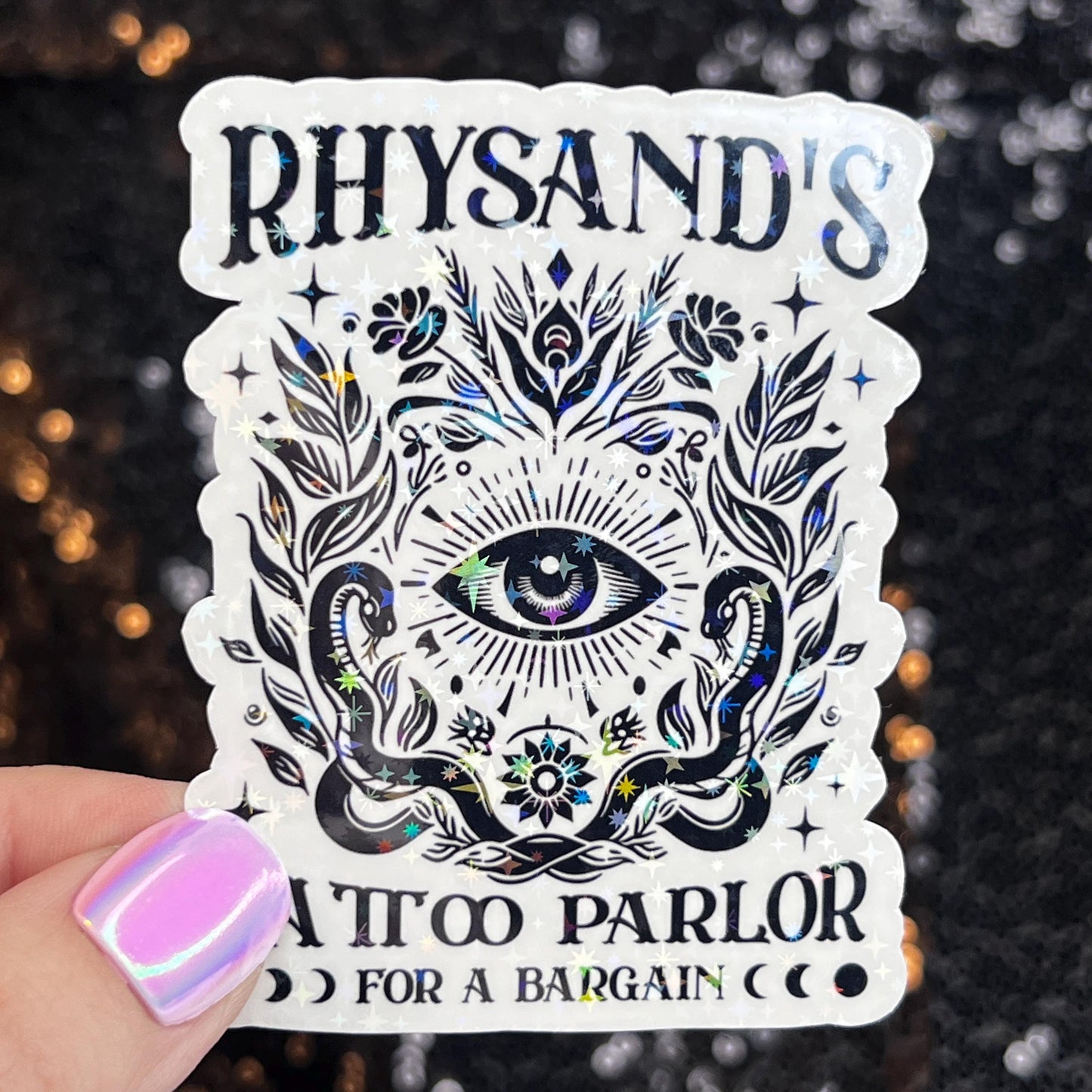 Rhysand's Tattoo Parlor A Court of Thorns and Roses Holographic Sticker Sparkly ACOTAR Decal Kindle Sticker Spicybook Sticker SJM Stickers