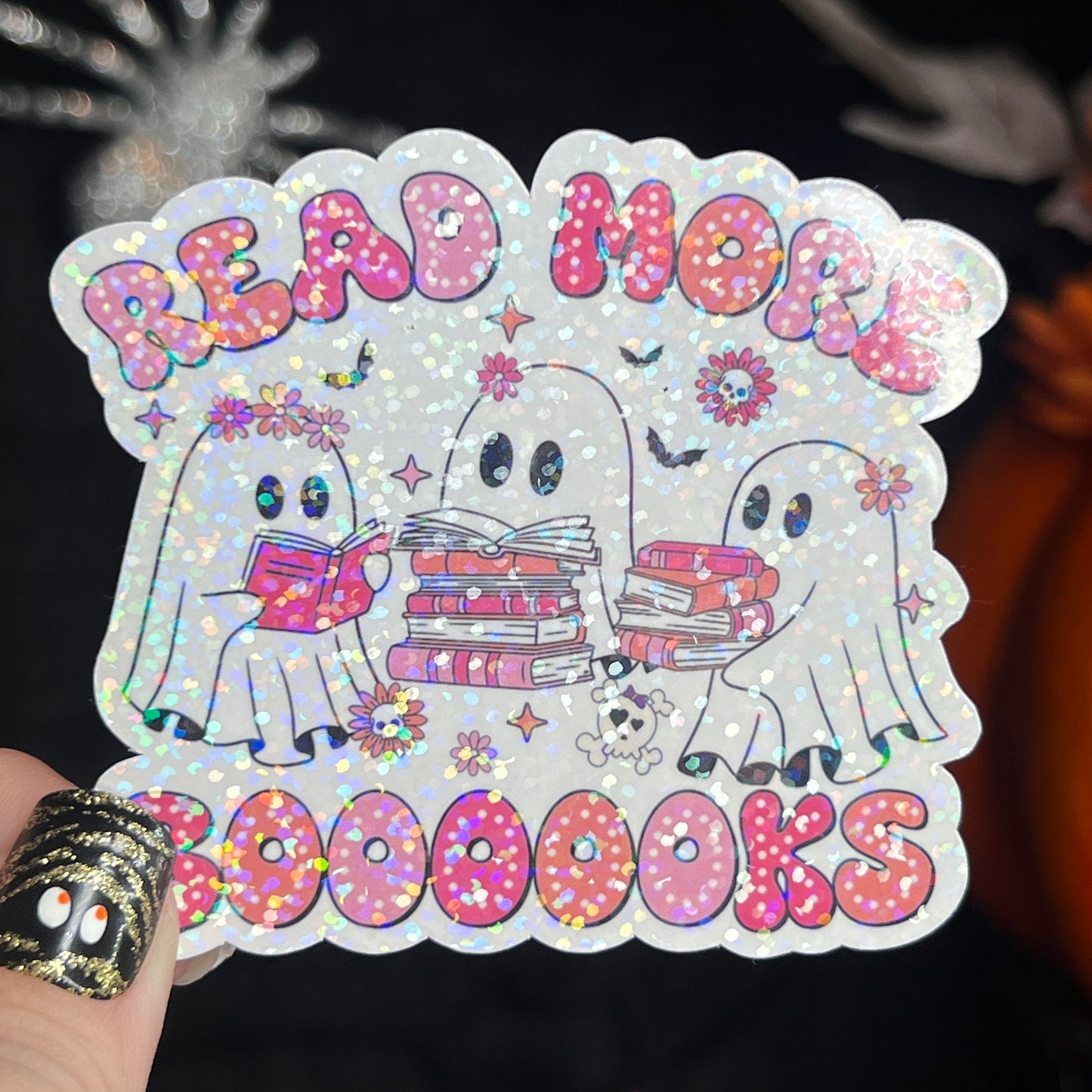 Read More Booooks Pastel Ghost Holographic Sticker Halloween Kindle Decal Spooky Fall Reader Gift Bookish Decal