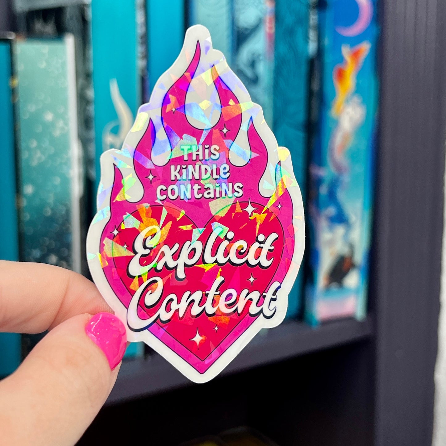 This Kindle Contains Explicit Content Hot Pink Sticker Holographic Book Lover Sparkly Decal, Spicy Dark Romance Bookish, kindle waterbottle