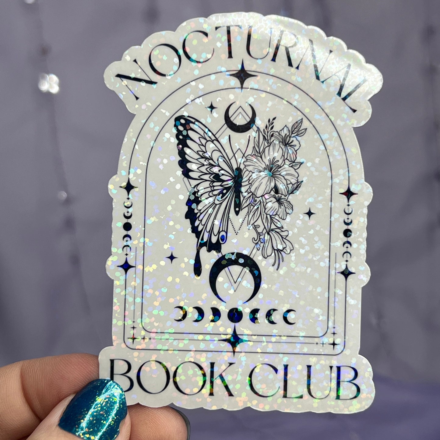 Nocturnal Book Club Holographic Sticker Book Lover Sparkly Decal, Spicy Dark Romance, kindle waterbottle laptop sticker Night Court Sticker