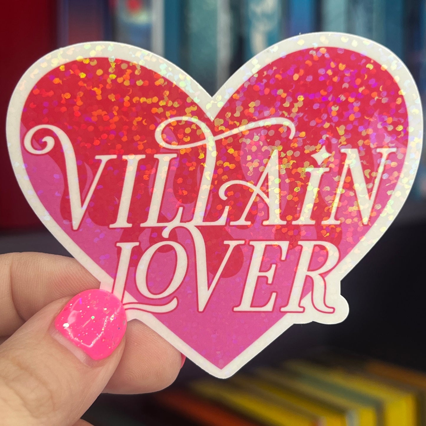 Villain Lover Heart Sparkly Holographic Bookish Sticker Villain Book Lover, Spicy Dark Romance, erotica, Booktok, Romance Decal