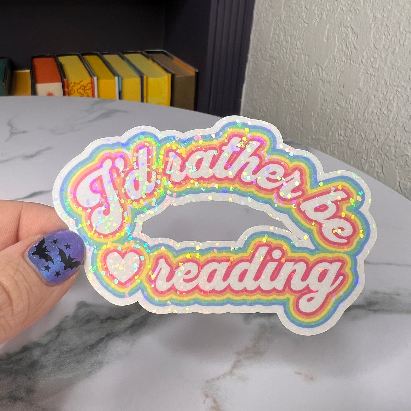 I'd Rather Be Reading Retro Neon Holographic Sticker, Book Merch, Booktok, kindle waterbottle laptop stickers Gift for Reader decal