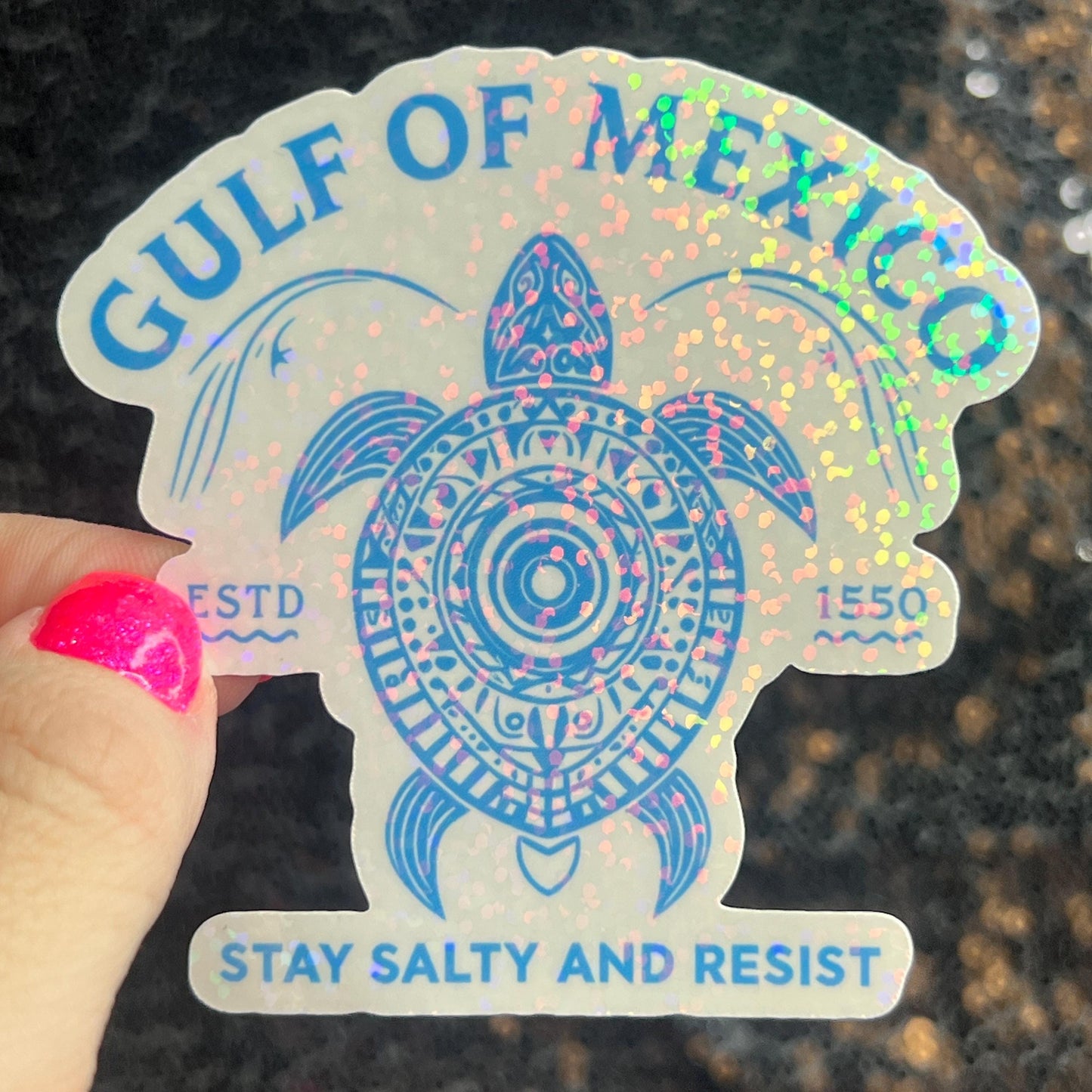 Gulf of Mexico Stay Salty and Resist Holographic Sticker Hands Off Protest Anti Trump JD Vance Pro Choice Feminist Sticker Funny Political
