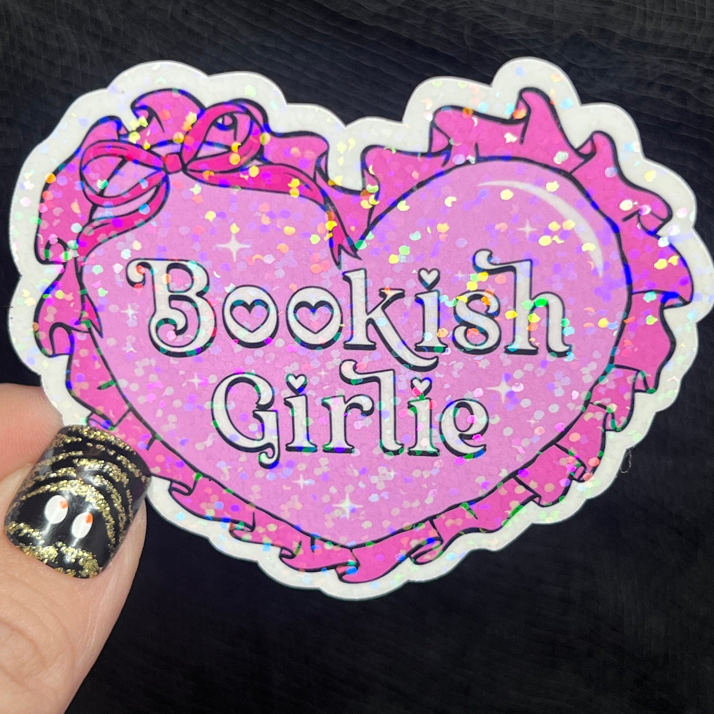 Bookish Girlie Pink Sticker Holographic Book Lover Sparkly Decal, Spicy Dark Romance, kindle waterbottle laptop