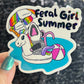 Feral Girl Summer Holographic Sparkly Sticker Beach Life Decal Boating Sticker Summer Vacation Ocean Life Sticker Possum Swimming