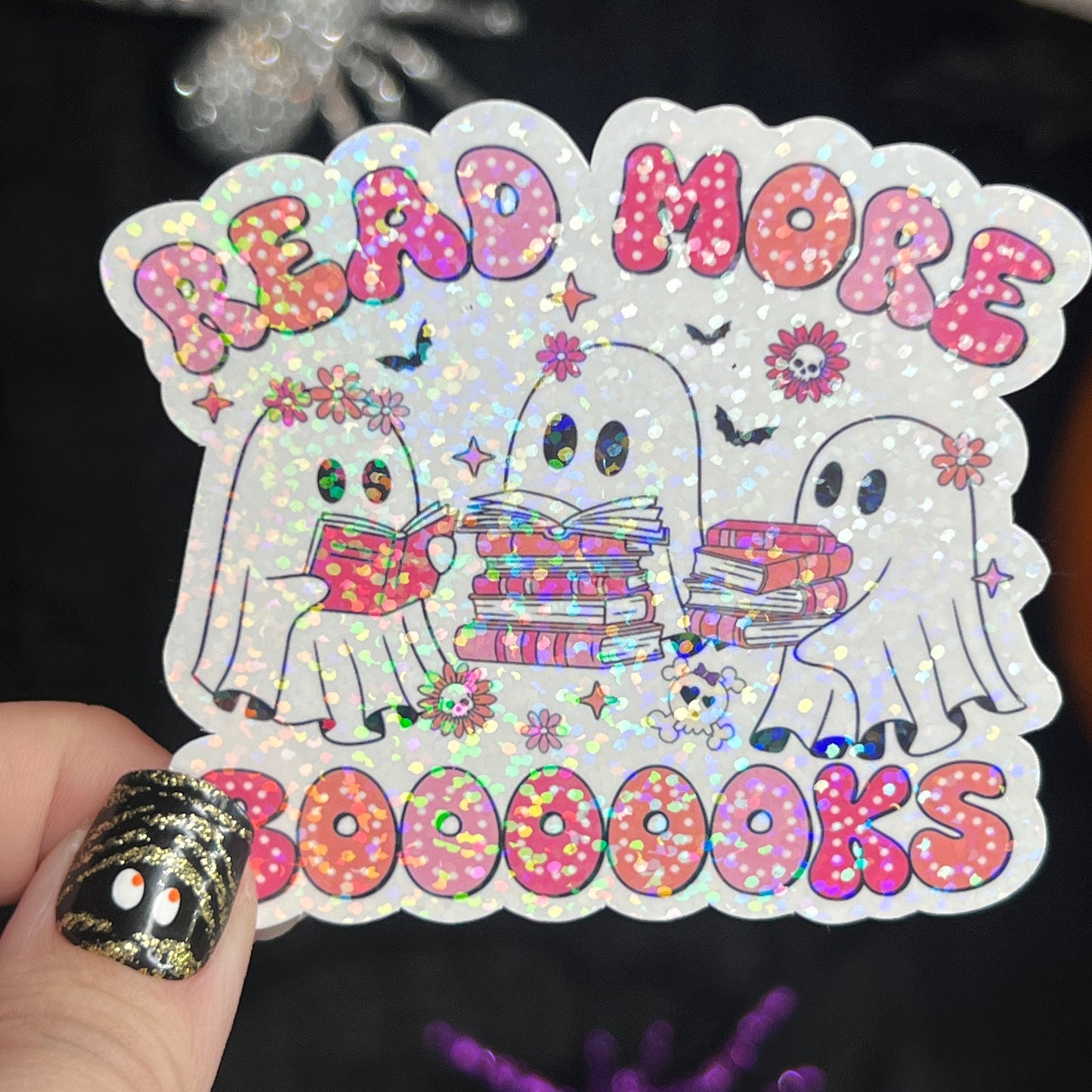 Read More Booooks Pastel Ghost Holographic Sticker Halloween Kindle Decal Spooky Fall Reader Gift Bookish Decal