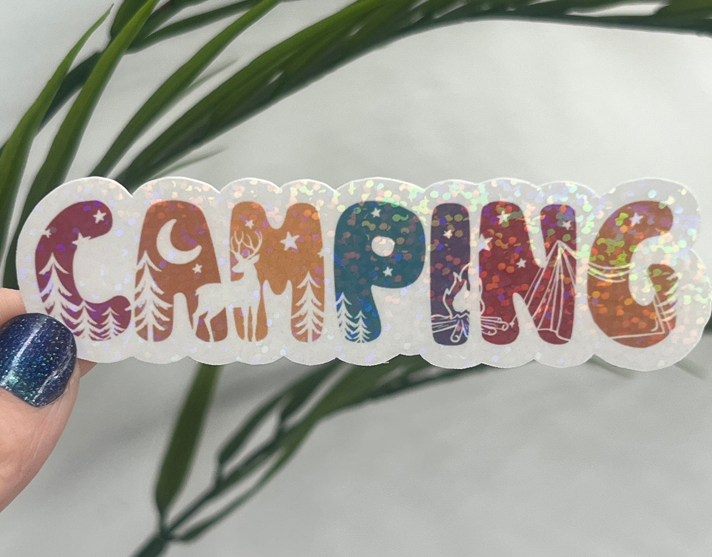 Camping Fun Font Holographic Sparkly Sticker Adventure Sticker RV Sticker Outdoor Decal Nature Sticker Travel Hiking Backpacking Sticker