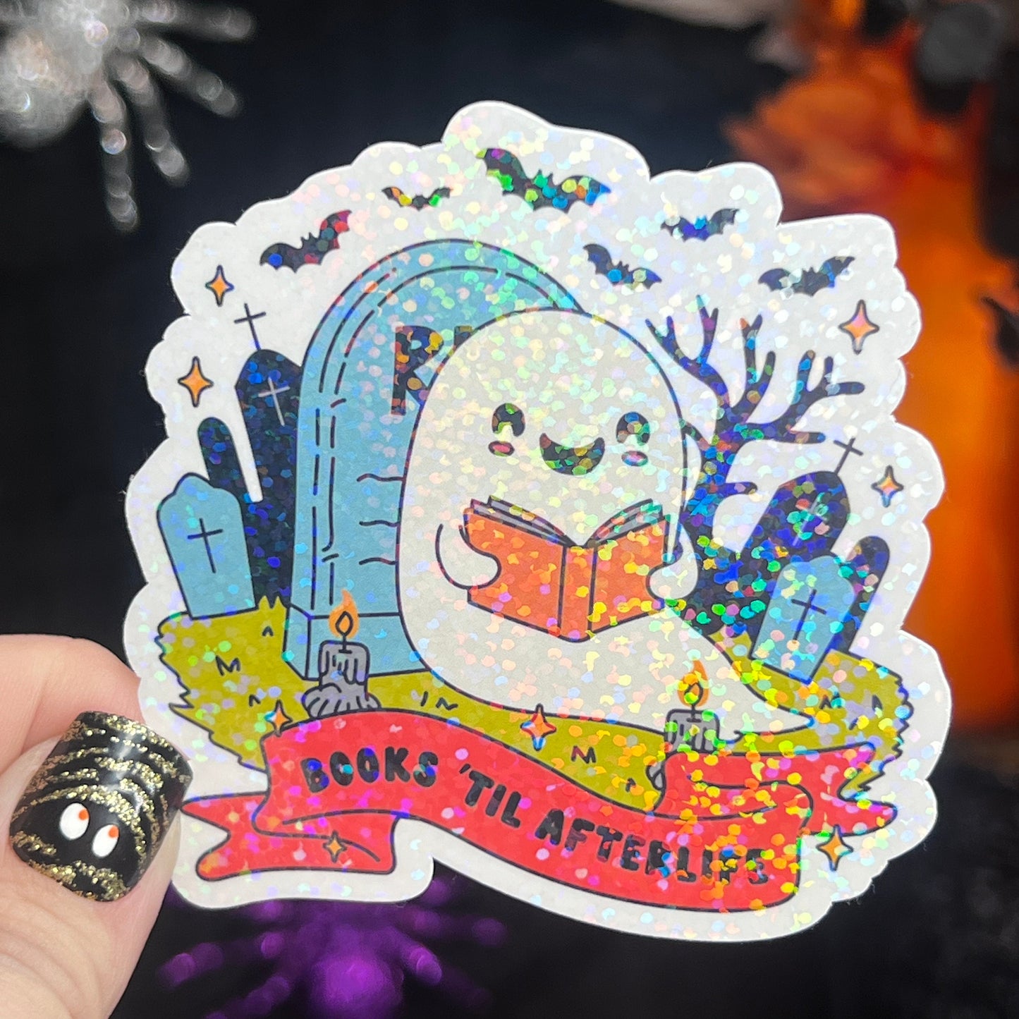 Books Til Afterlife Ghost Halloween Holographic Sticker Halloween Kindle Decal Spooky Fall Reader Gift Bookish Decal