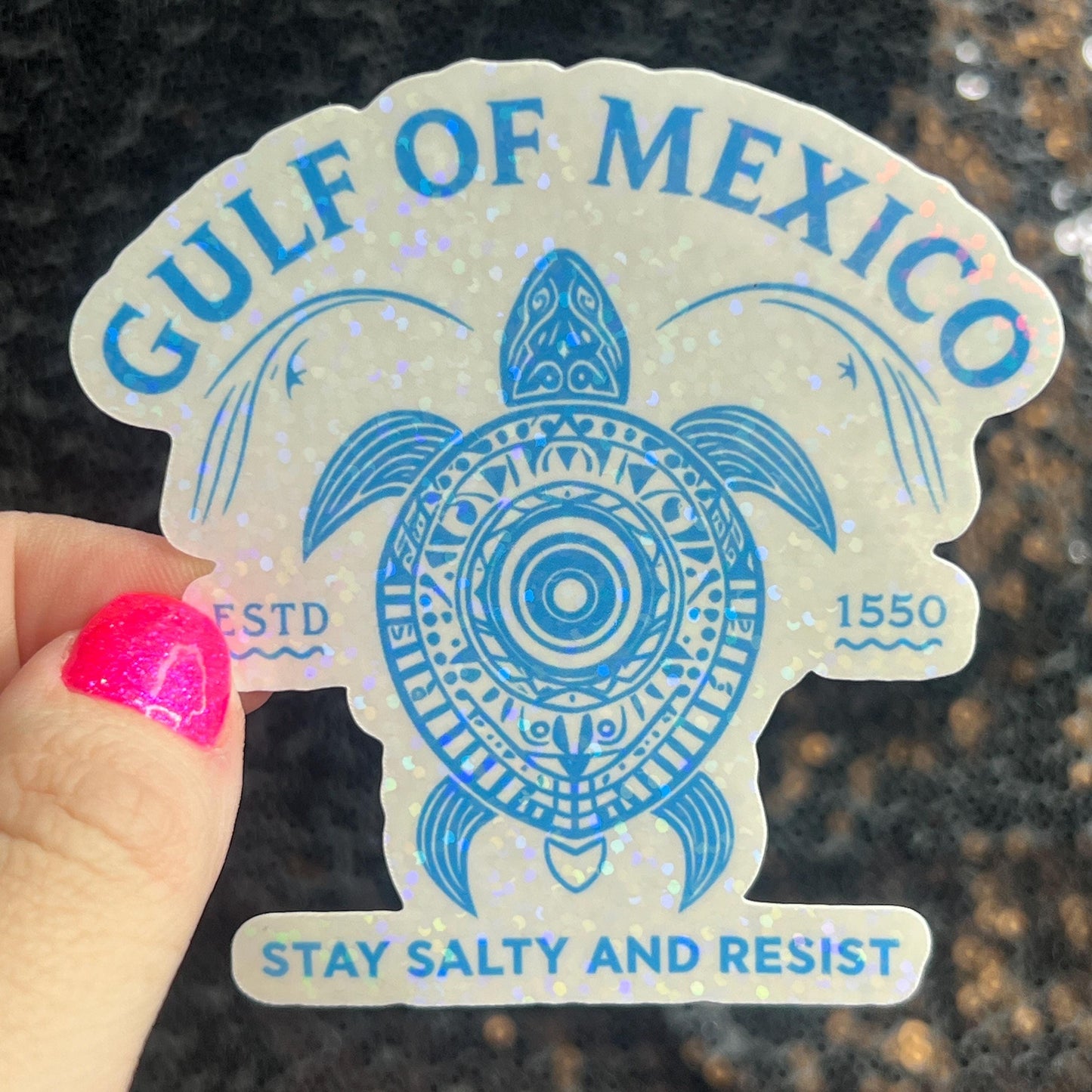 Gulf of Mexico Stay Salty and Resist Holographic Sticker Hands Off Protest Anti Trump JD Vance Pro Choice Feminist Sticker Funny Political