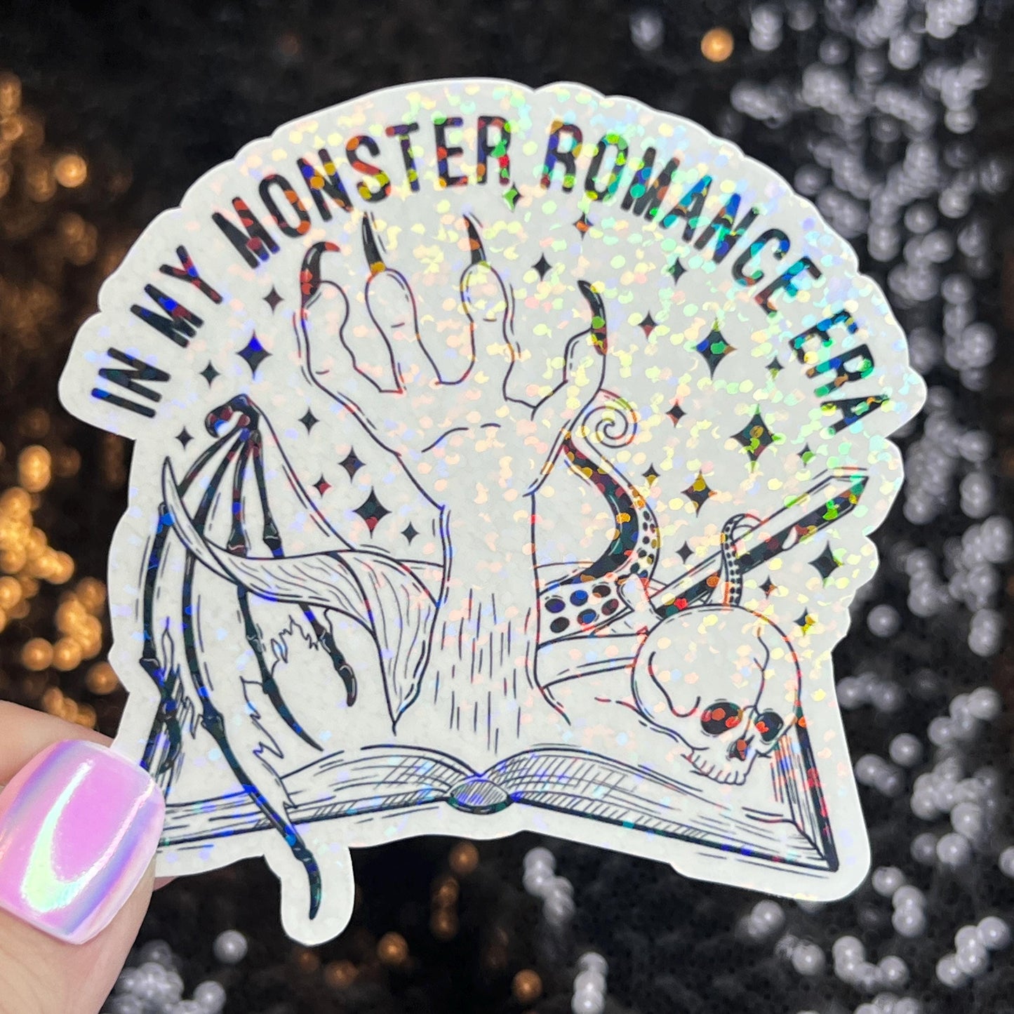 In My Monster Romance Era Holographic Sticker, Spicy Dark Romance, Booktok, kindle waterbottle laptop stickers Smut decal Reader Bookish