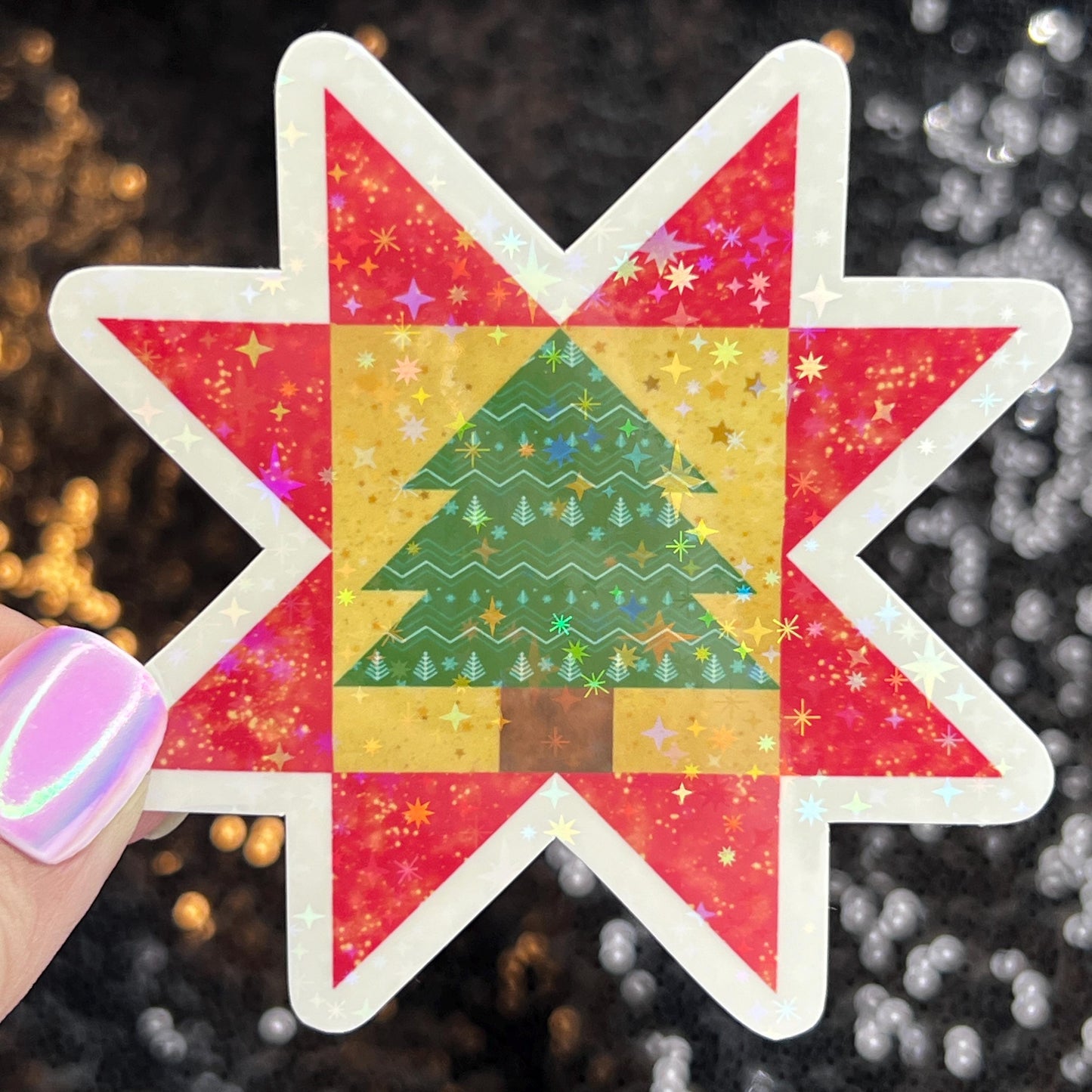 Christmas Star Block Sewing Sparkly Holographic Quilting Sticker sewing Waterbottle sticker Craft Sticker Fabric Decal Cross Stitch Sticker