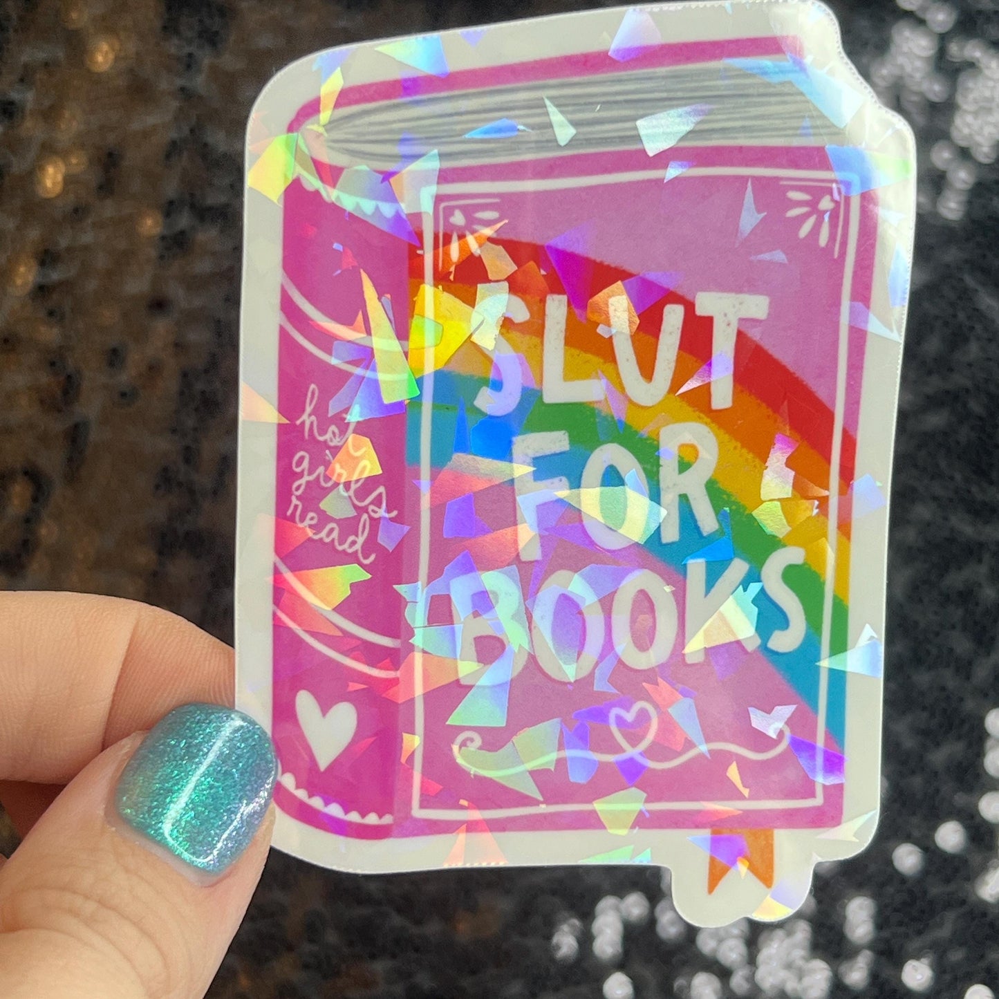 Slut for Book pink Sparkly Sticker Holographic Book Book Lover, Spicy Dark Romance, Booktok, kindle  laptop Romance Decal