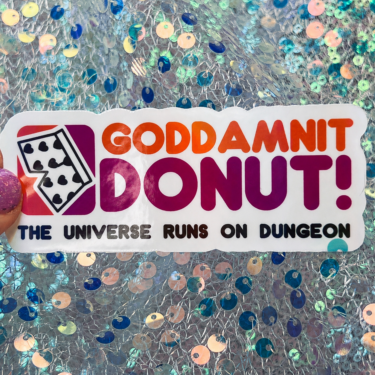 Dungeon Crawler Carl Goddamnit Donut Rainbow Reflective Sticker