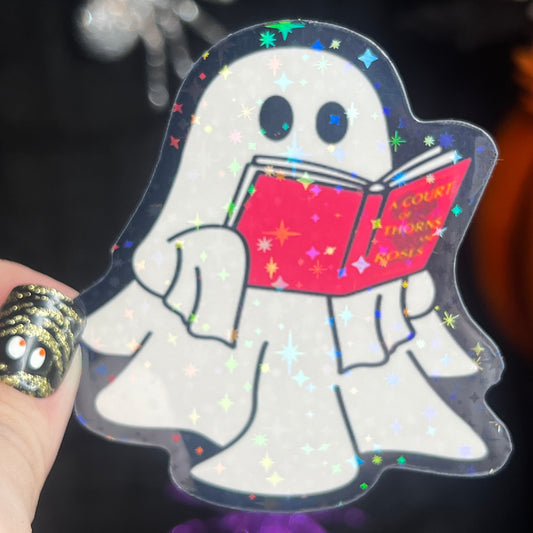 Halloween ACOTAR Ghost Reading Holographic Sticker Sparkly Sticker ACOTAR Decal Kindle Sticker Spicybook Sticker SJM Stickers