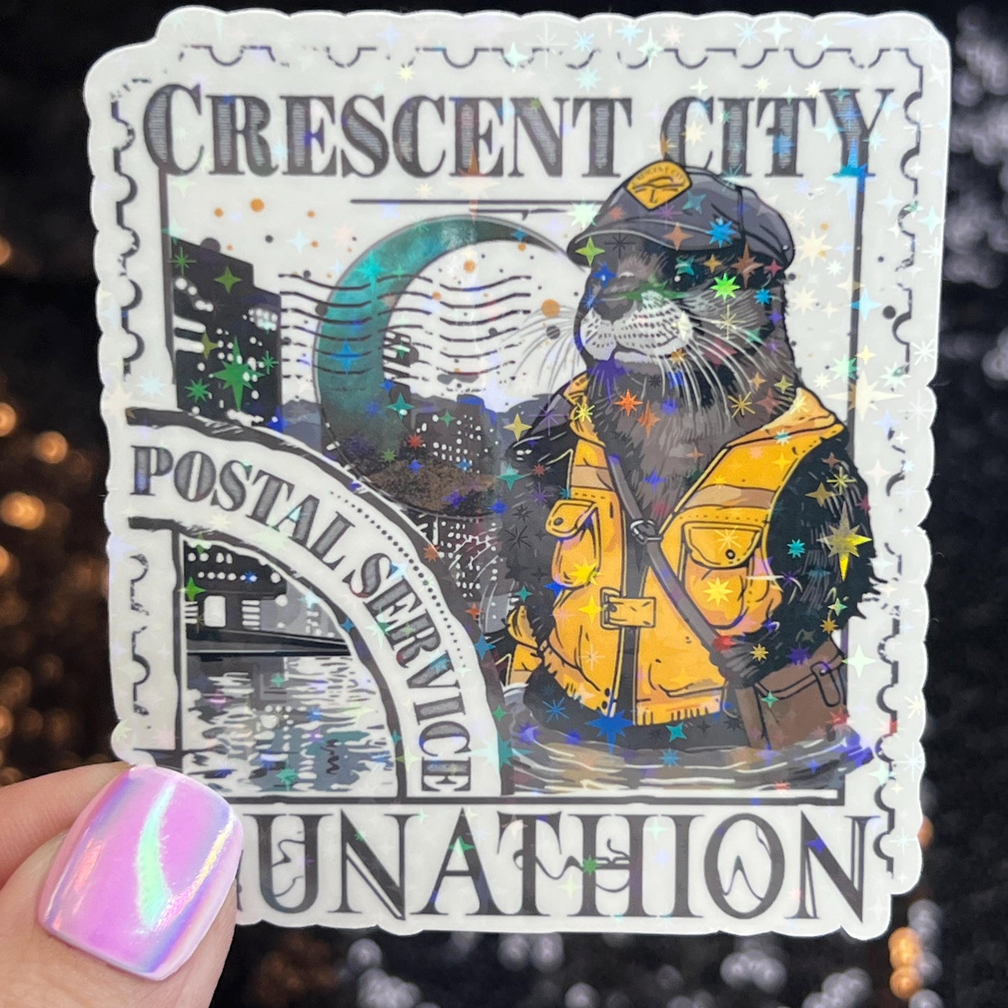 Crescent City Otter Stamps Holographic Sticker, HOSAB HOEAB Decal, SJM laptop waterproof sticker bookish Waterbottle decal