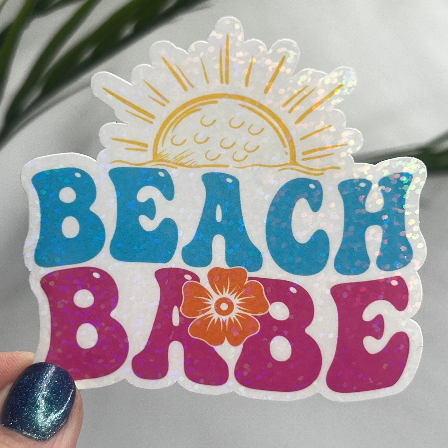 Beach Babe Holographic Sparkly Sticker Beach Life Decal Sunshine Sticker Summer Vacation Sticker Ocean Life Sticker Family Cruise