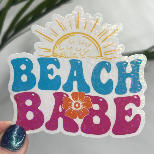 Beach Babe Holographic Sparkly Sticker Beach Life Decal Sunshine Sticker Summer Vacation Sticker Ocean Life Sticker Family Cruise