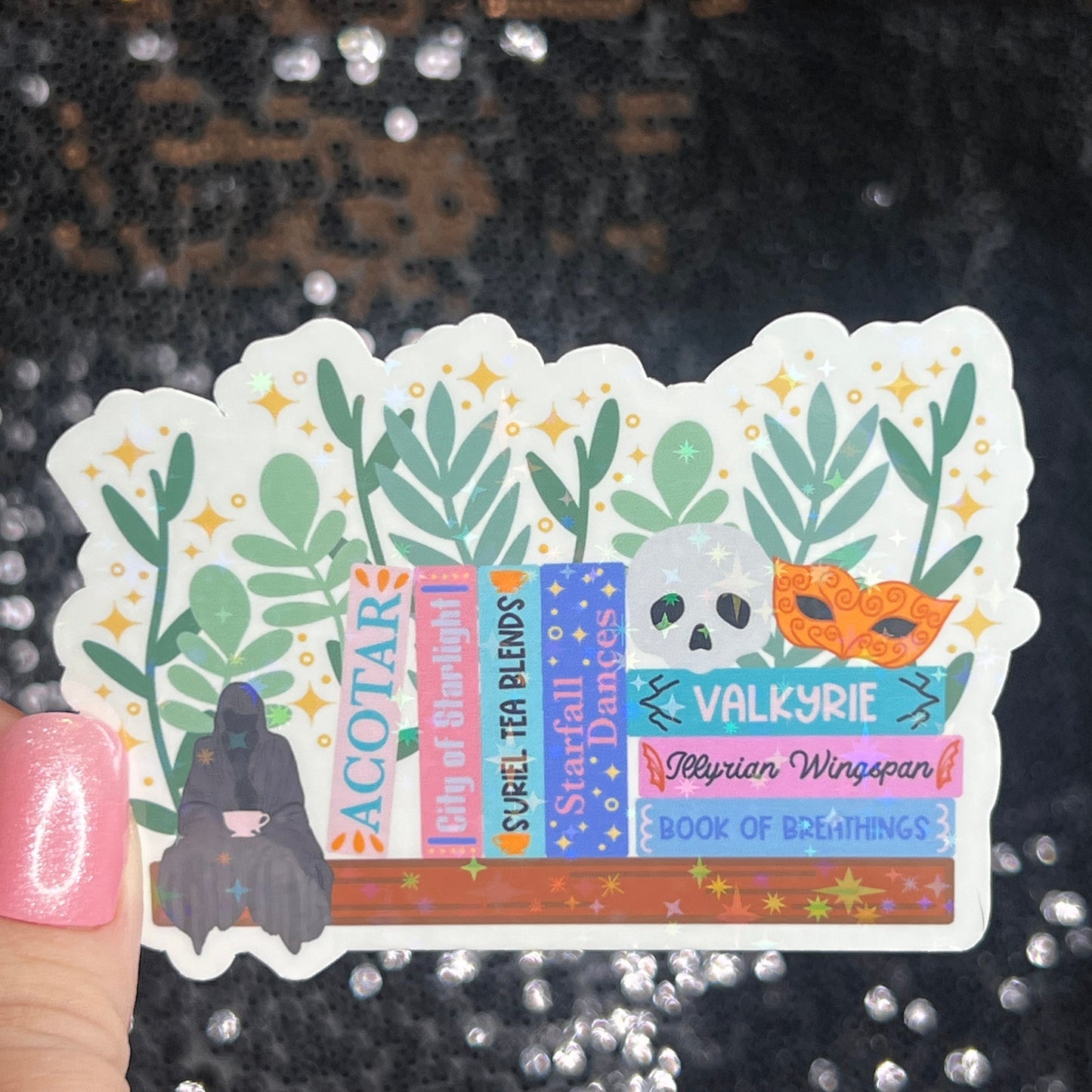 The ACOTAR Bookshelf Holographic Sticker SJM Lover Sparkly decal A Court of Thorn and Roses laptop kindle sticker Decal Suriel Velaris Decal