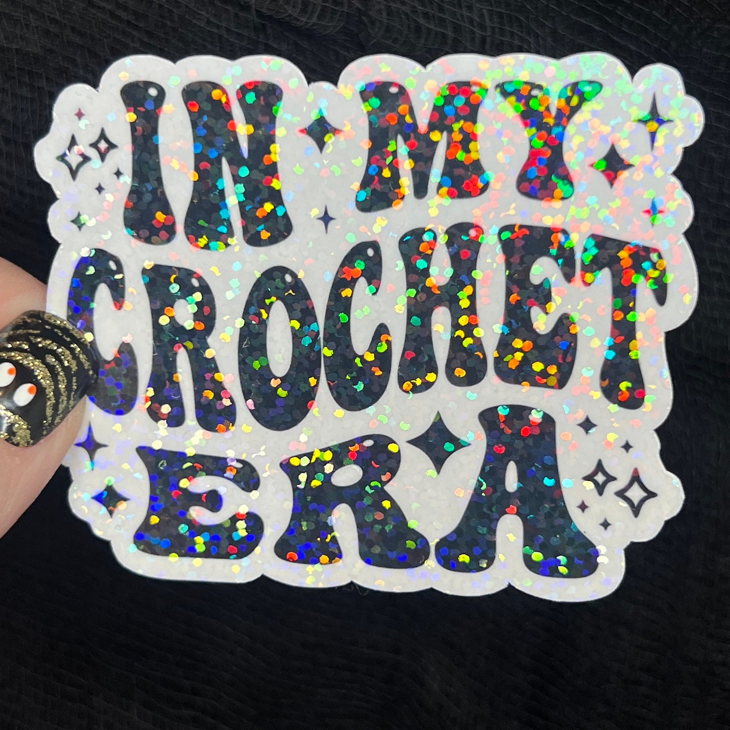 In My Crochet Era Sparkly Holographic Crocheter Sticker sewing Waterbottle sticker Craft Sticker Fabric Decal Cross Stitch Sticker