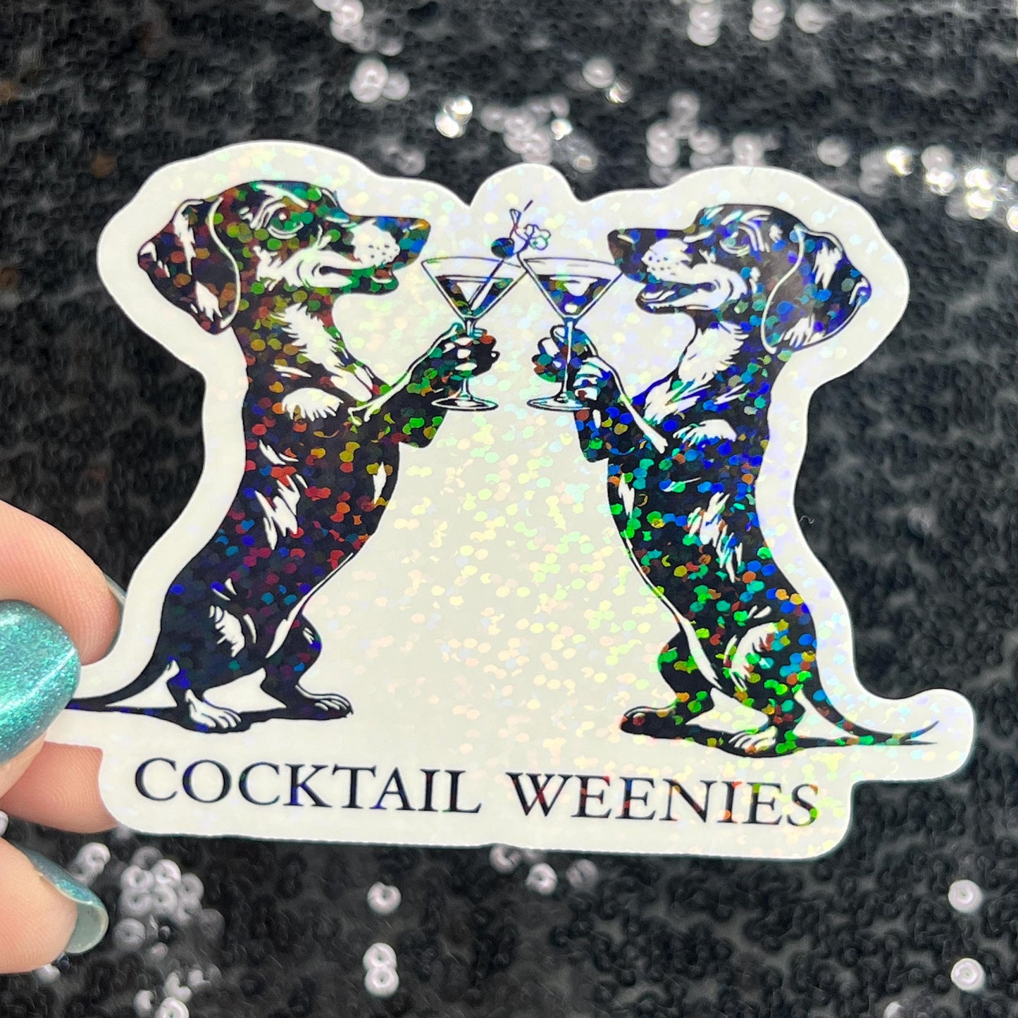 Cocktail Weiners Puppy Dog Holographic Sticker | Dog lover gift decal | Puppy love sticker | Dog mom dad sticker dachshund lover