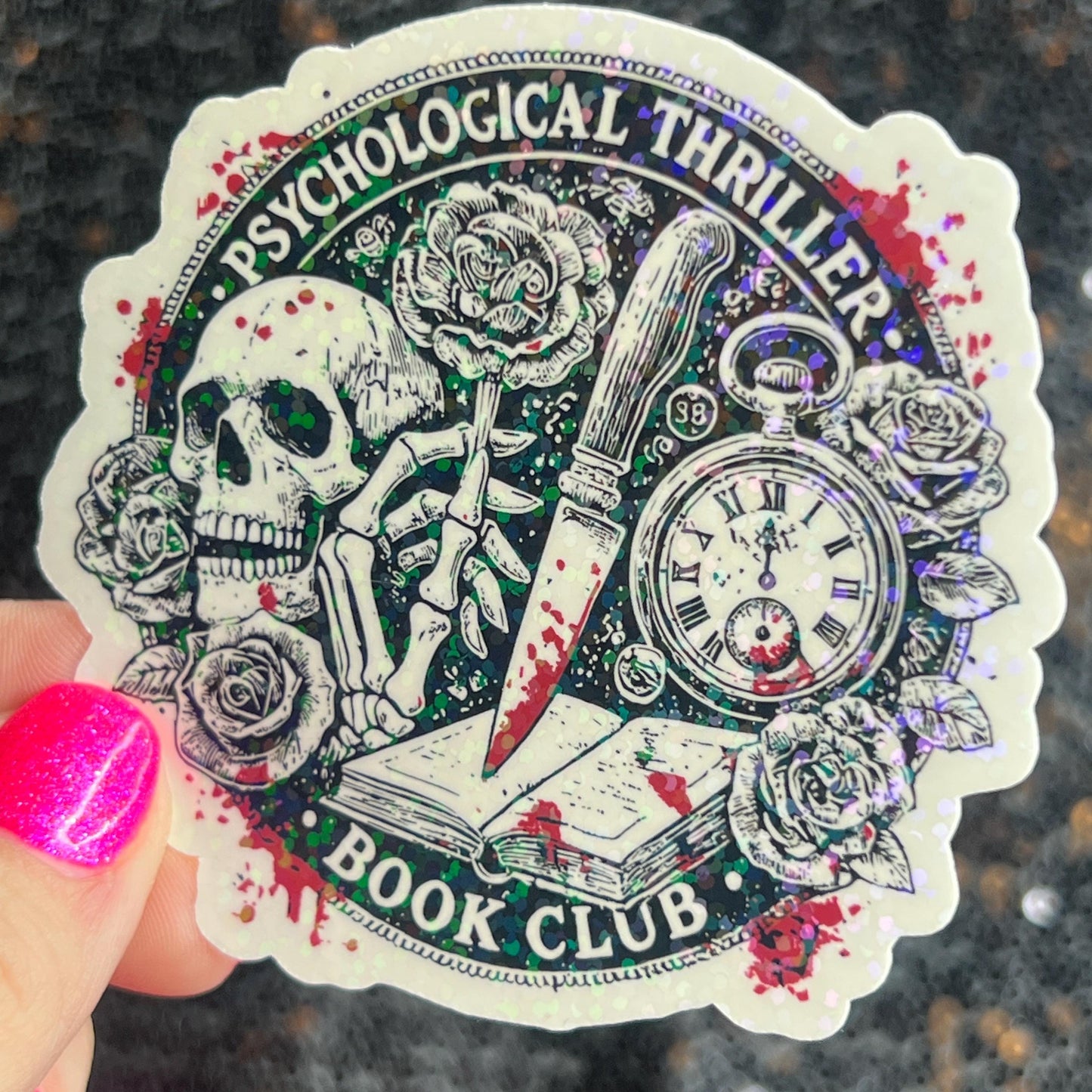 Psychological Thriller Book Club Sparkly Holographic Sticker Decal Dark Romance, Horror Bookish kindle laptop Reader Bookish Present Gift