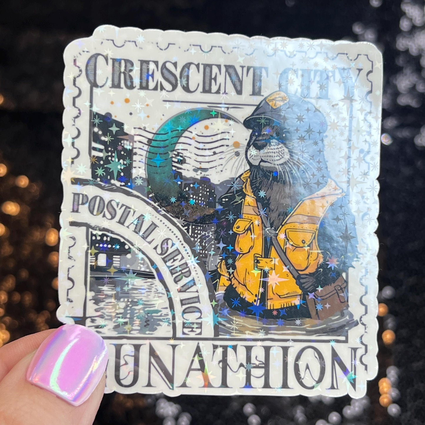 Crescent City Otter Stamps Holographic Sticker, HOSAB HOEAB Decal, SJM laptop waterproof sticker bookish Waterbottle decal