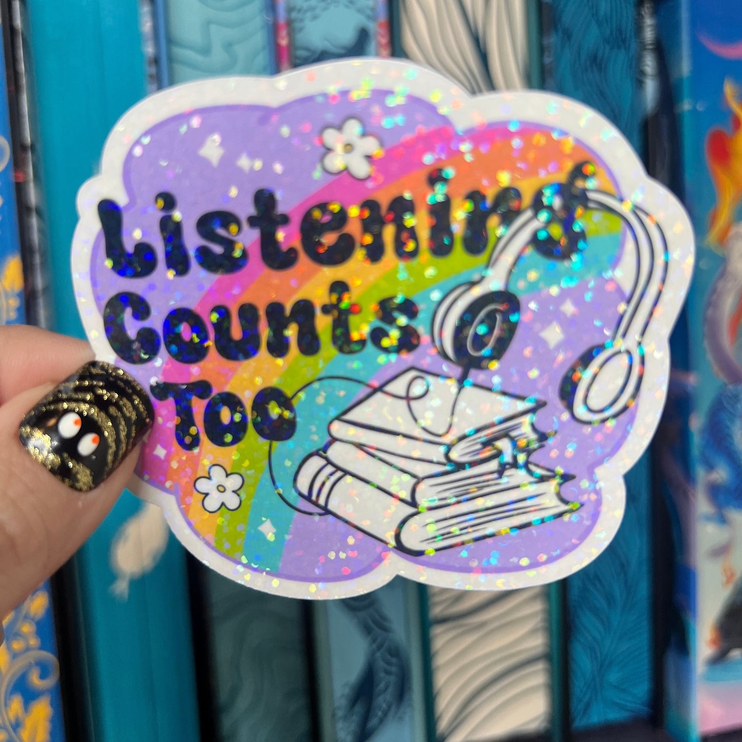 Listening Counts Too Audiobook Audible Holographic Sticker Sparkly Decal Spicy Dark Romance kindle laptop Reader Bookish Present Reader Gift
