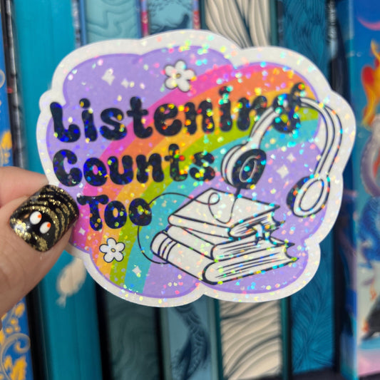 Listening Counts Too Audiobook Audible Holographic Sticker Sparkly Decal Spicy Dark Romance kindle laptop Reader Bookish Present Reader Gift