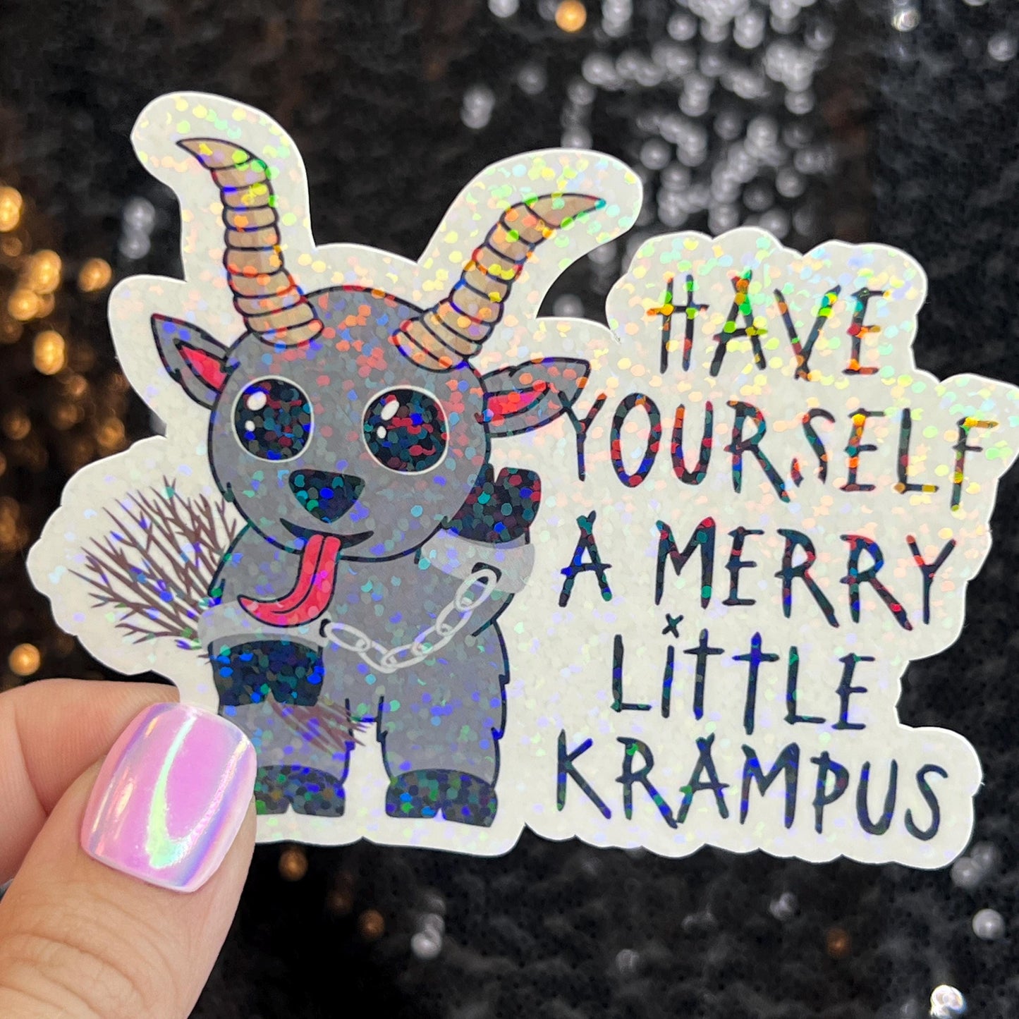 Krampus Christmas Holographic Holiday Sticker,  Decal Xmas Gift & Stocking Stuffer