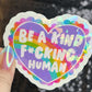 Be a Kind F*cking Human Sparkly Holographic Sticker Heart Happy Decal Positive Vibes Mental Health Reminder Self Care Decal Inspirational