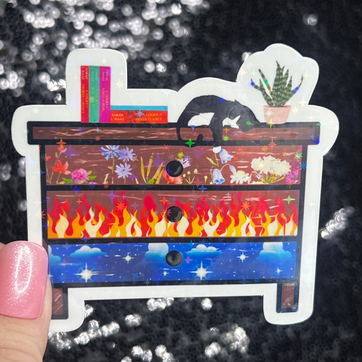 ACOTAR Nightstand Holographic Sticker SJM Lover Sparkly decal A Court of Thorn and Roses laptop kindle sticker Decal Suriel Velaris Decal