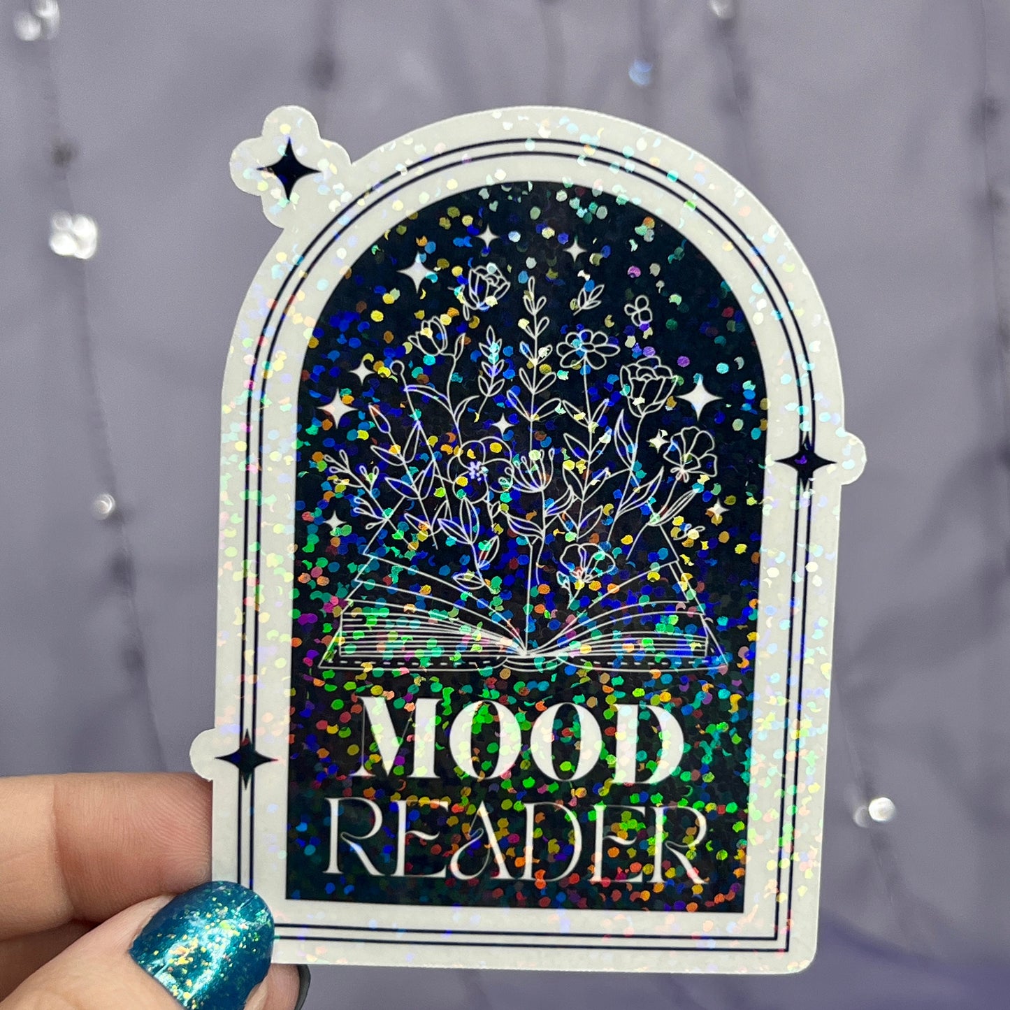 Mood Reader Black & White Holographic Sticker, Sparkly Booktok stickers, kindle stickers, Bookish Decal, Gift for Reader, Magic Sticker