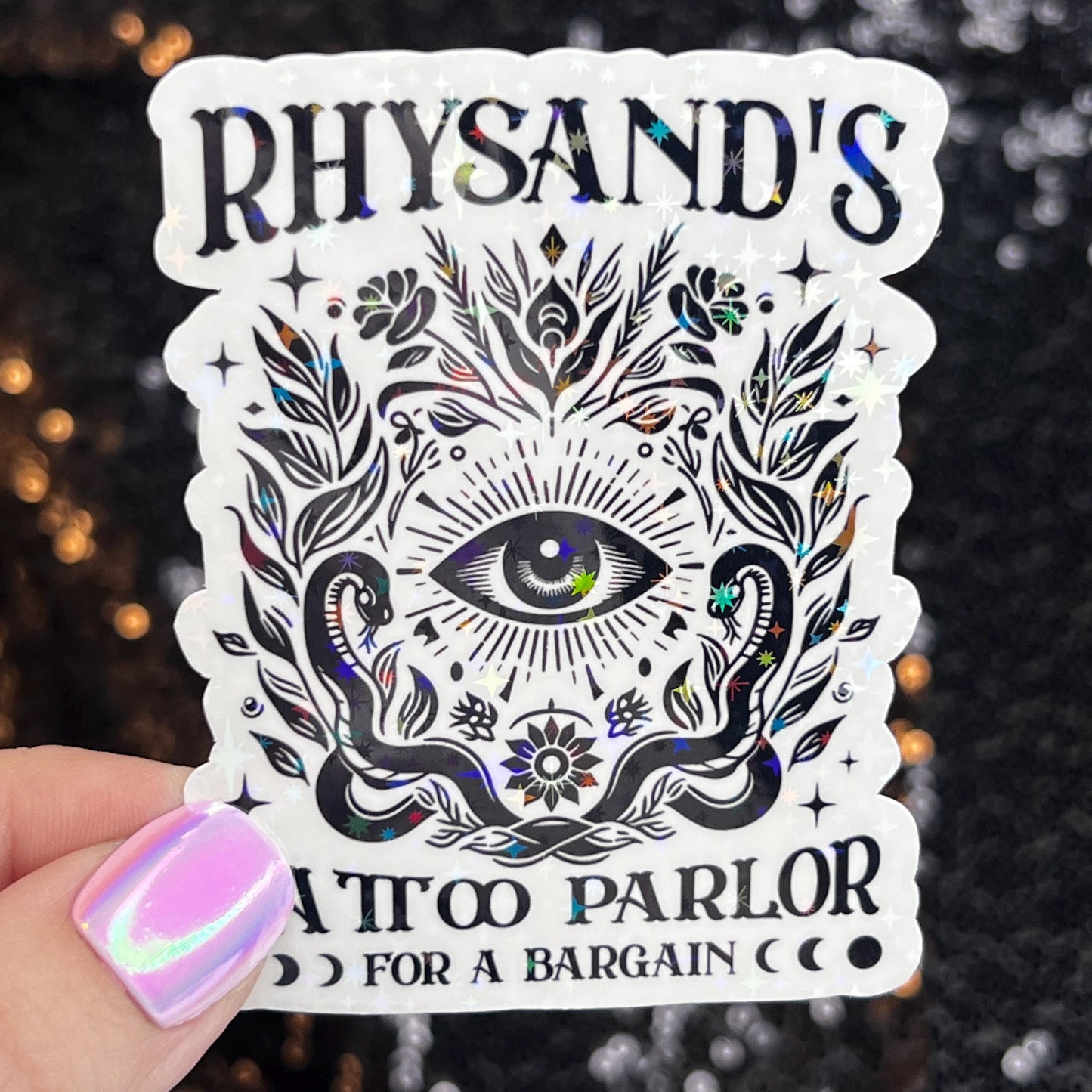 Rhysand's Tattoo Parlor A Court of Thorns and Roses Holographic Sticker Sparkly ACOTAR Decal Kindle Sticker Spicybook Sticker SJM Stickers