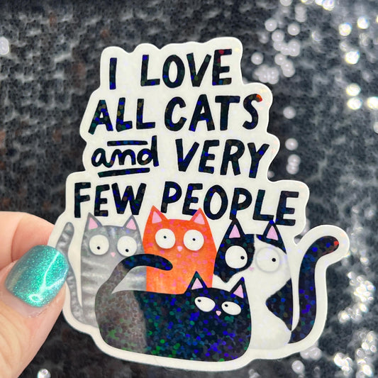 I like cats and very few people Holographic Sticker Orange Cat silly humor decal Cute Adorable Kitty Decal Introverted Home Body