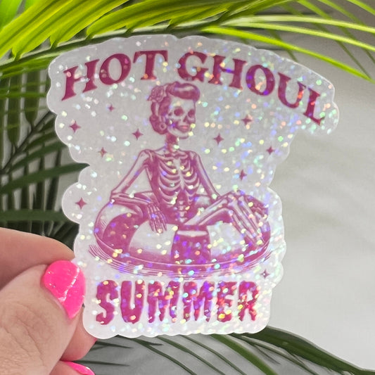 Hot Ghoul Pink Summer Holographic Sparkly Sticker Beach Life Decal Boating Sticker Summer Vacation Ocean Life Sticker Family Cruise