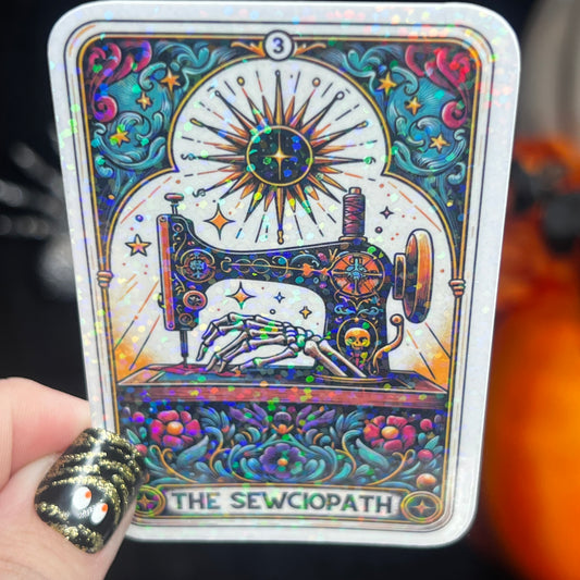 Sewciopath holographic sticker thimble quilting sticker quilter Halloween decal sewing machine sticker sparkly cross stitch sticker