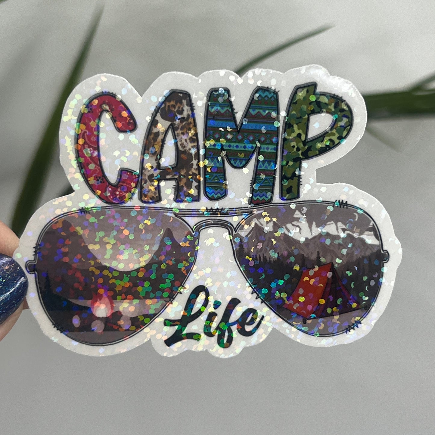 Camp Life Sunglasses Shades Holographic Sparkly Sticker Adventure Sticker RV Sticker Outdoor Decal Nature Sticker Travel Hiking Backpacking