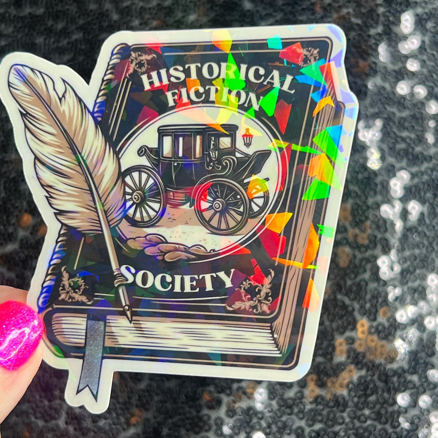 Historical Fiction Society Holographic Sticker Decal, Nonfiction History Reads Bookish kindle waterbottle laptop Reader Bookish Present Gift