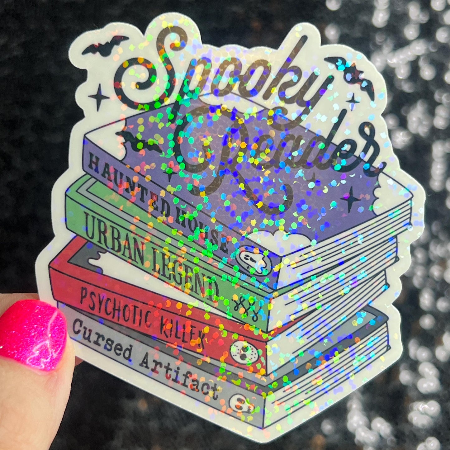 Spooky Reader Thriller Horror Book Lover Holographic Sticker Halloween Kindle Decal Spooky Reader Gift Bookish Decal