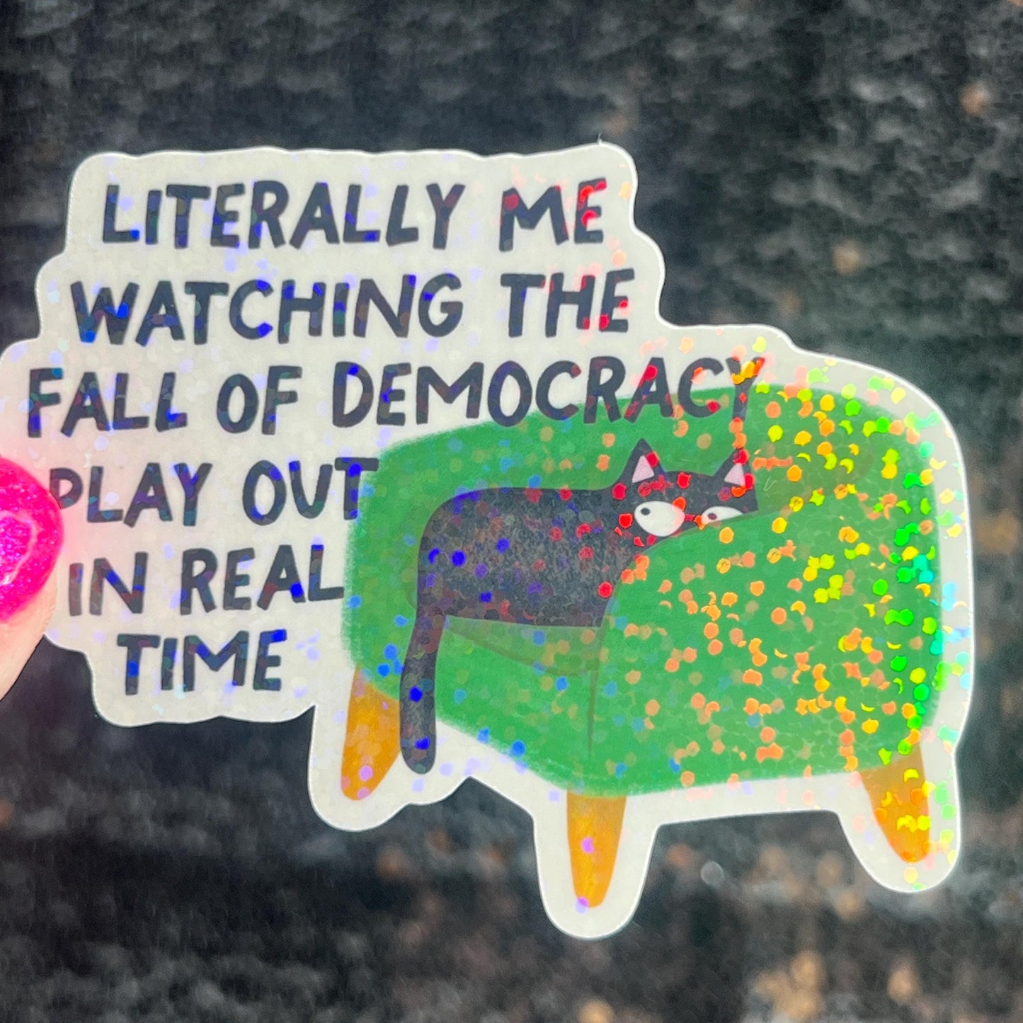 Fall of Democracy In Real Time Holographic Sticker Hands Off Protest Anti Trump JD Vance Pro Choice Feminist Sticker