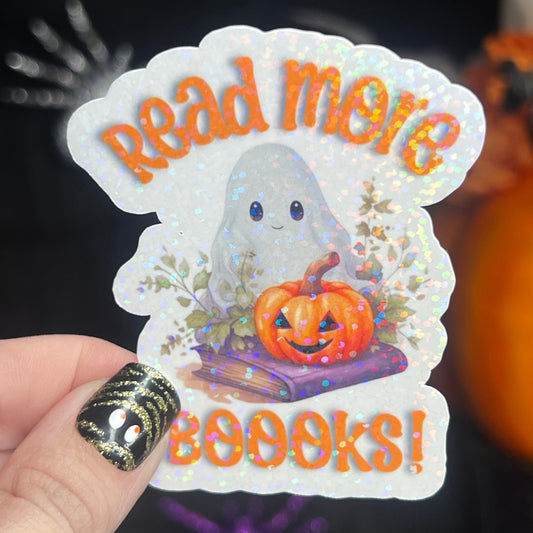 Read More Boooks Holographic Sticker, Halloween Booktok stickers, kindle stickers, Ghost Water Bottle Sticker Spooky Reader Sticker Bookish
