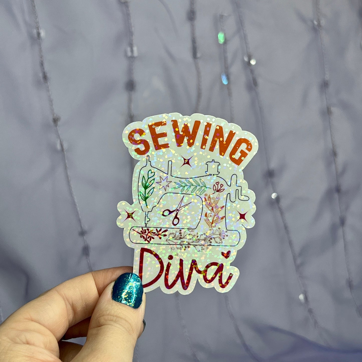Sewing Diva Sparkly Holographic Quilting Sticker sewing Waterbottle sticker Craft Sticker Fabric Decal Sewing Machine Sticker