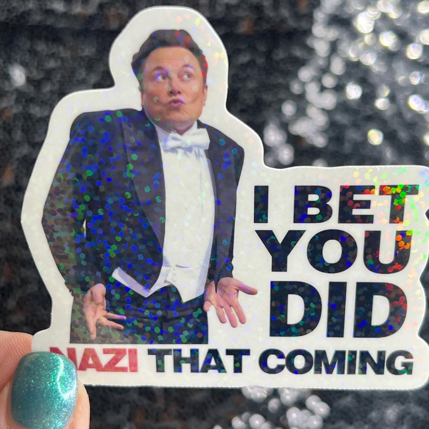 I Bet You Did N * Z I That Coming Sparkly Holographic Sticker Hands Off No Kings Sticker F Trump 8647 FDT Anti Elon Girls are fighting