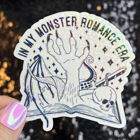 In My Monster Romance Era Holographic Sticker, Spicy Dark Romance, Booktok, kindle waterbottle laptop stickers Smut decal Reader Bookish