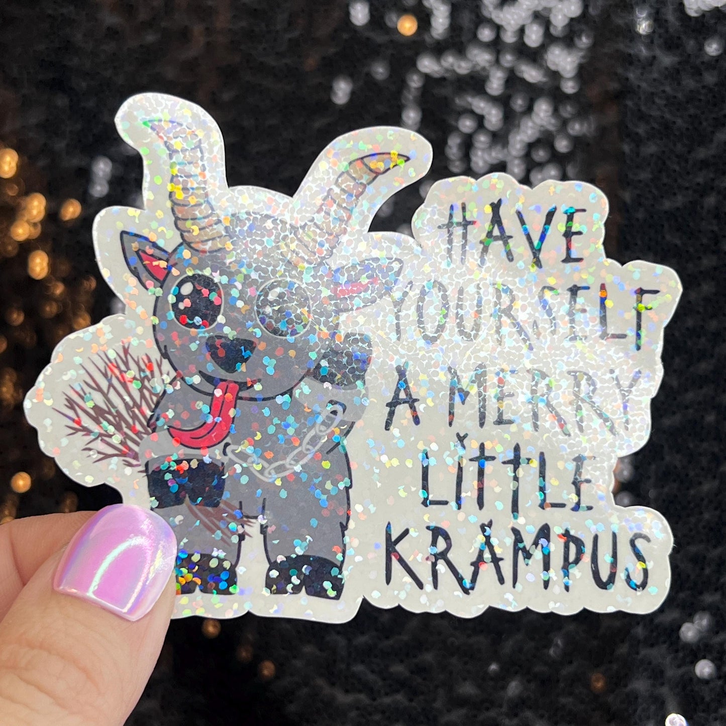 Krampus Christmas Holographic Holiday Sticker,  Decal Xmas Gift & Stocking Stuffer